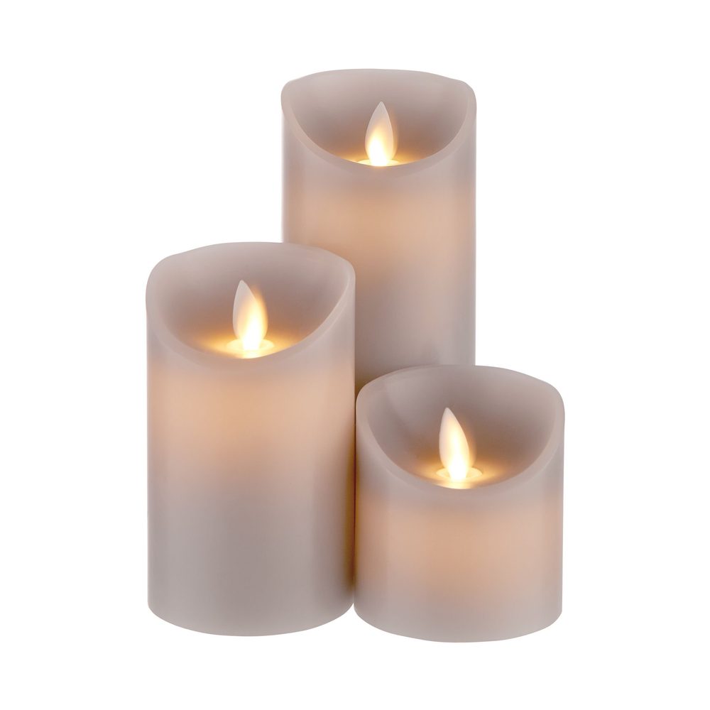 GLOWING FLAME szürke LED-es gyertya, szürke 3db-os szett akciós termékkép 1