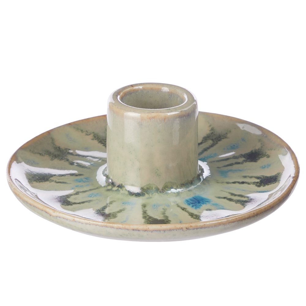 SEVENTIES porcelán gyertyartartó, zsályazöld