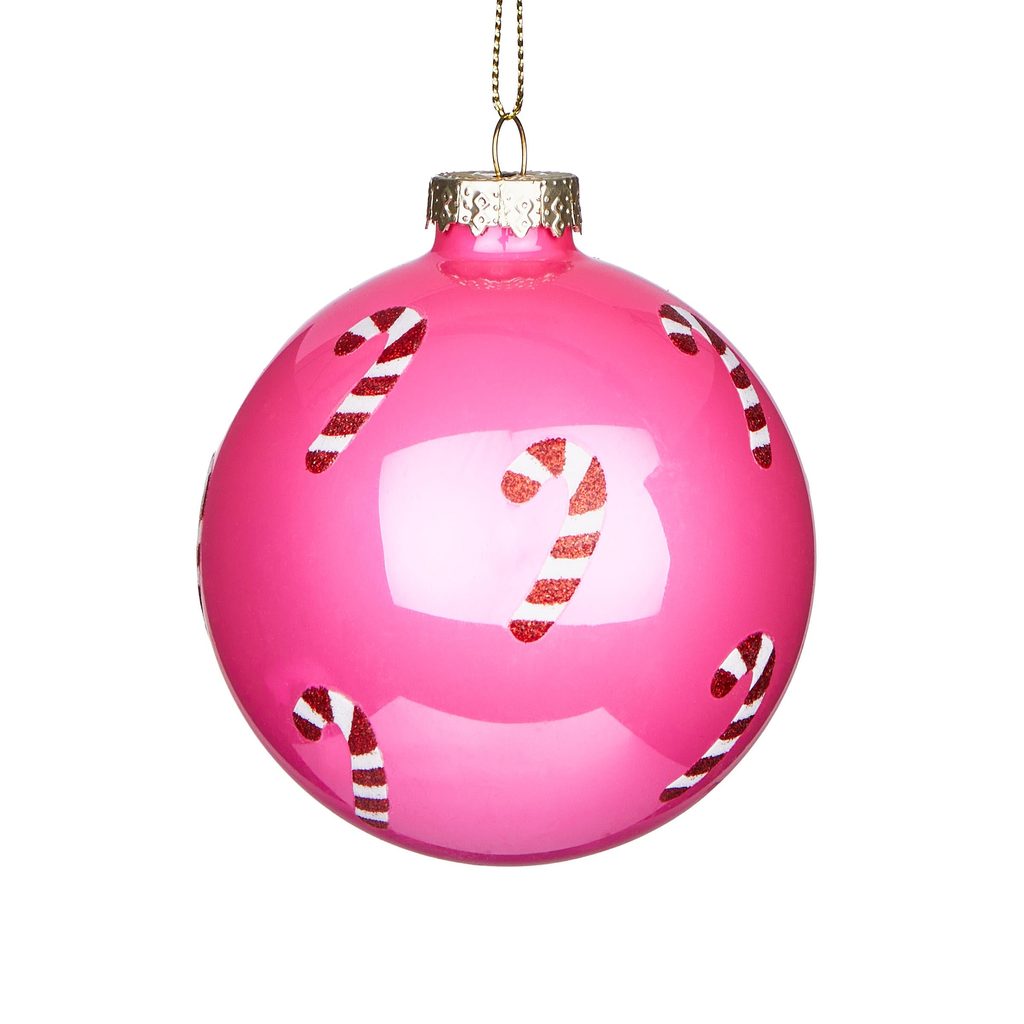 HANG ON üveg karácsonyfadísz, pink Candy Cane Ø8cm - Gömb díszek -  Butlers.hu