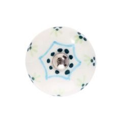 OPEN kerámia bútorgomb, fehér-kék virágos, Ø 3 cm