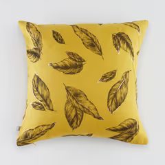 HOME & YOU lenkeverék párnahuzat levelekkel 45x45cm, sárga