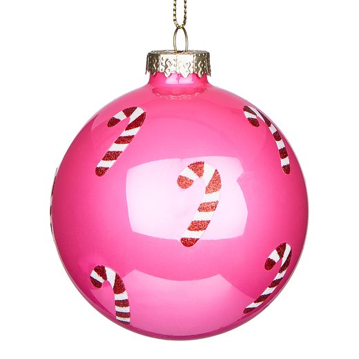HANG ON ÜVEG KARÁCSONYFADÍSZ, PINK CANDY CANE Ø8CM