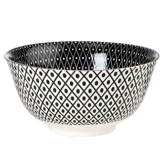 ORNAMENTS TÁLKA  520 ML, FEKETE-FEHÉR ARANY SZEGÉLLYEL