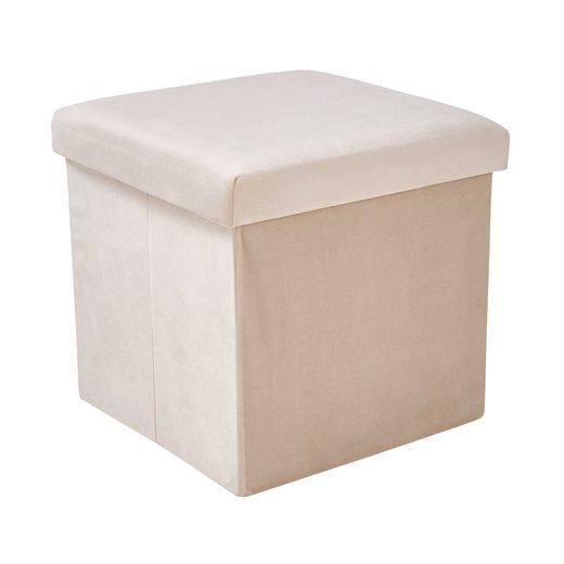 BOXSPRING BÁRSONY PUFF TÁROLÓVAL, KRÉMSZÍN 38CM