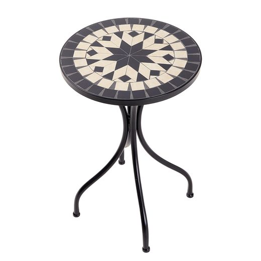 PALAZZO MOZAIKOS KERTI ASZTAL Ø 35 CM, KRÉM-FEKETE