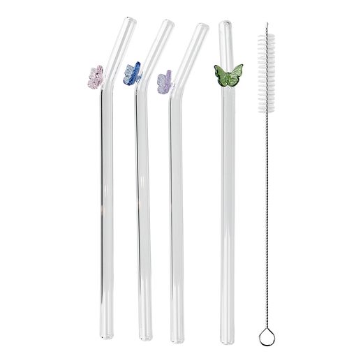 LONG DRINK ÜVEG SZÍVÓSZÁL TISZTÍTÓ KEFÉVEL 5 DB-OS KÉSZLET, PILLANGÓK