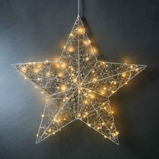 SHINING STAR FÜGGESZTHETŐ 3D DEKORCSILLAG LED ÉGŐKKEL EZÜST, Ø 48 CM