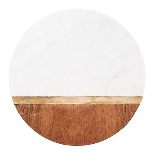MARBLE KITCHEN MÁRVÁNY/FA ALÁTÉT SÁRGARÉZ CSÍKKAL, Ø 30 CM