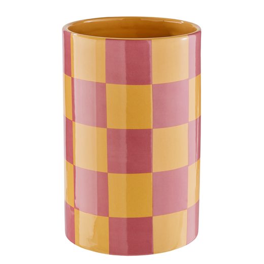CHECKER KERÁMIA VÁZA 20CM SÁRGA/RÓZSASZÍN