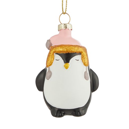 HANG ON ÜVEG KARÁCSONYFADÍSZ, PINGVIN SAPKÁBAN