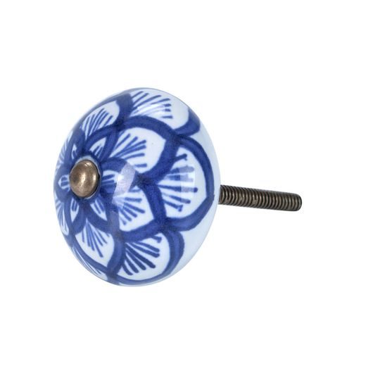 OPEN KERÁMIA BÚTORGOMB KÉK-FEHÉR MINTÁS, Ø 5 CM