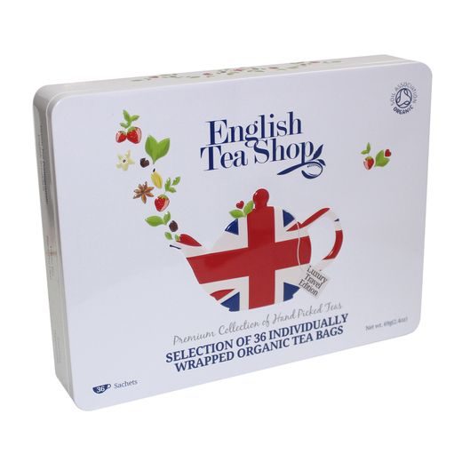 ENGLISH TEA SHOP BIO TEAVÁLOGATÁS FÉMDOBOZBAN, UNION JACK 36 FILTER / 6 ÍZ