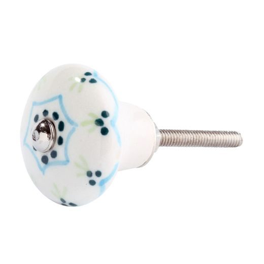 OPEN KERÁMIA BÚTORGOMB, FEHÉR-KÉK VIRÁGOS, Ø 3 CM