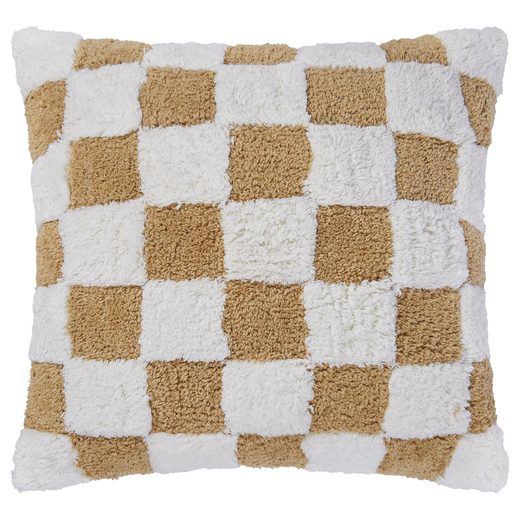 CHECKER STYLE PLÜSS PÁRNA 50 X 50 CM, FEHÉR-VILÁGOSBARNA