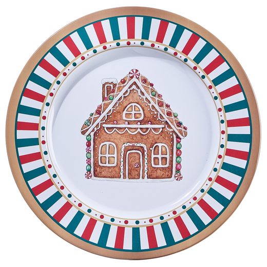 XMAS FÉM TÁNYÉR Ø33CM , MÉZESKALÁCS HÁZ