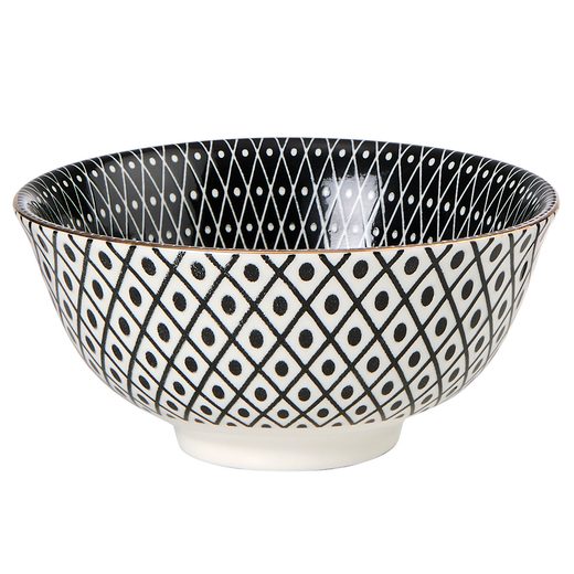 ORNAMENTS TÁLKA 240 ML, FEKETE-FEHÉR ARANY SZEGÉLLYEL