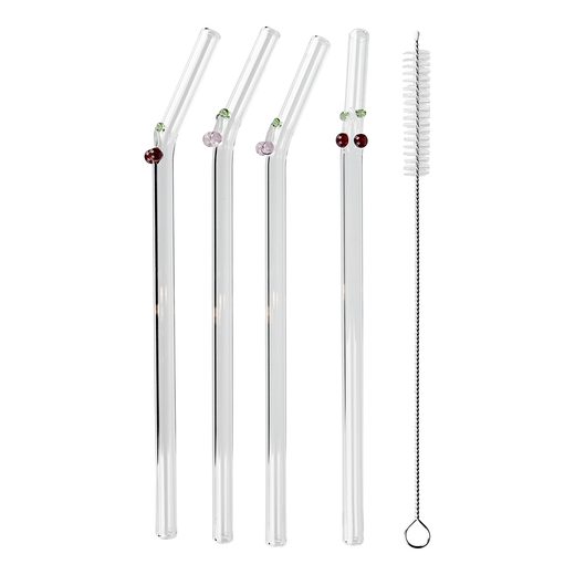 LONG DRINK ÜVEG SZÍVÓSZÁL TISZTÍTÓ KEFÉVEL 5 DB-OS KÉSZLET, CSERESZNYE