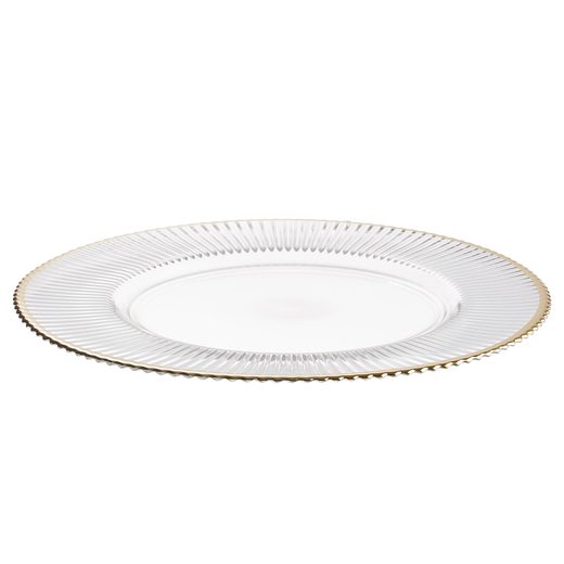 GOLDEN TWENTIES ÜVEG TÁNYÉR ARANY SZEGÉLLYEL Ø 33CM