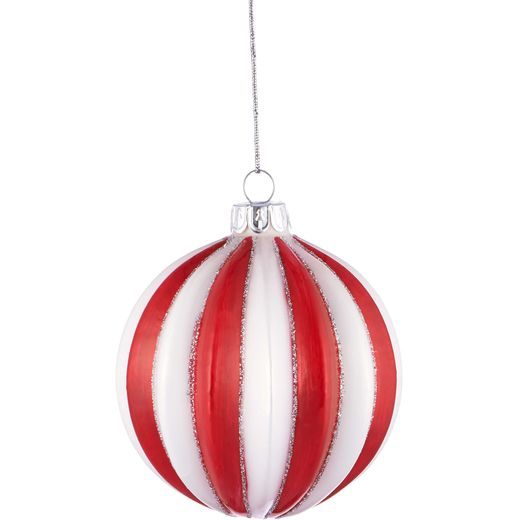 HANG ON ÜVEG KARÁSCSONYFADÍSZ PIROS/FEHÉR Ø 8 CM, 6 DB-OS SZETT