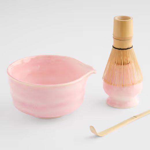 HOME & YOU KERÁMIA MATCHA KÉSZÍTŐ SZETT 4 RÉSZES , RÓZSASZÍN