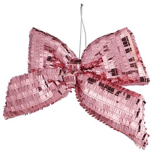 PRESENT AKASZTHATÓ DEKORÁCIÓ, MASNI FLITTEREKKEL 23CM, RÓZSASZÍN