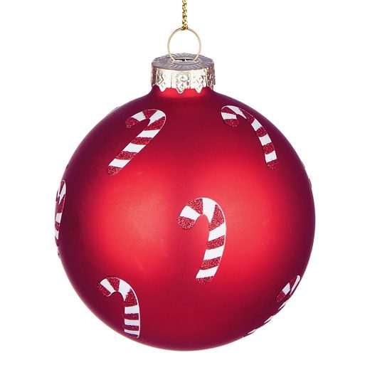 HANG ON ÜVEG KARÁCSONYFADÍSZ, CANDY CANE PIROS 8CM