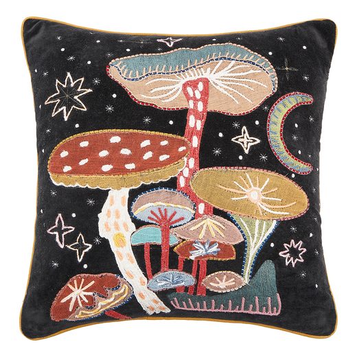 BOHEMIAN PÁRNA GOMBÁKKAL, FEKETE 45 X 45 CM