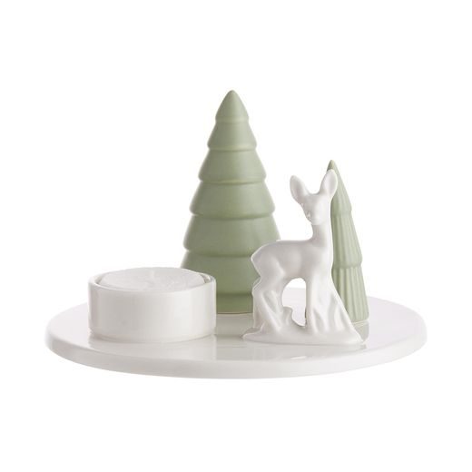 SYLVAN SPIRIT PORCELÁN MÉCSESTARTÓ ZÖLD-FEHÉR, SZARVAS 13CM