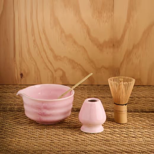 HOME & YOU KERÁMIA MATCHA KÉSZÍTŐ SZETT 4 RÉSZES , RÓZSASZÍN