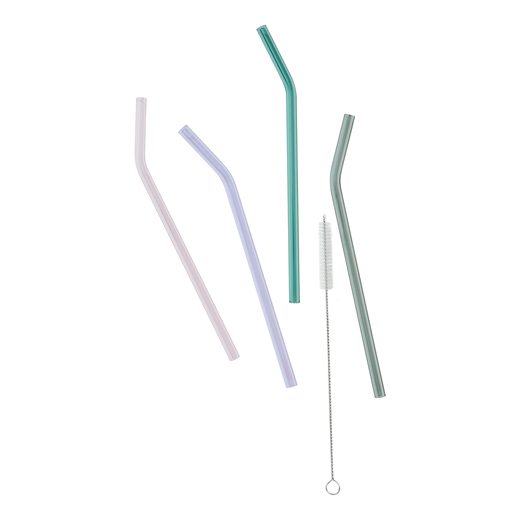 LONG DRINK ÜVEG SZÍVÓSZÁL TISZTÍTÓ KEFÉVEL, TÖBBSZÍNŰ 5 DB / SZETT