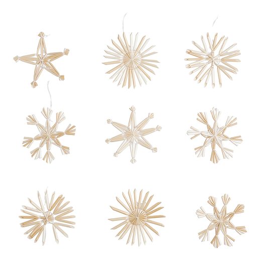 X-MAS SZALMA KARÁCSONYFADÍSZ KÉSZLET NATÚR-FEHÉR 36 DB Ø6CM