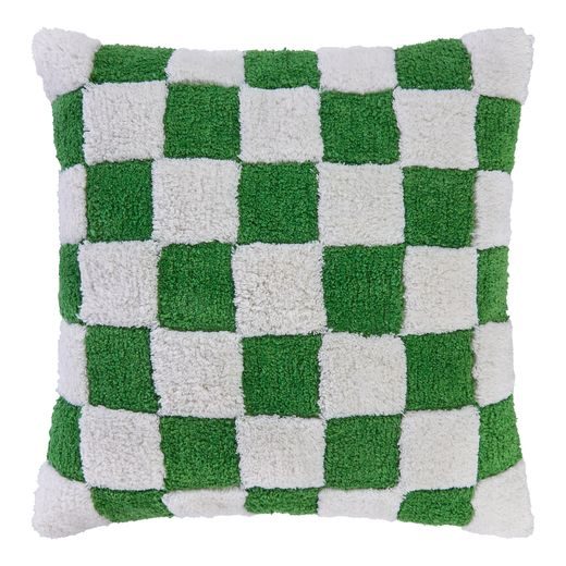 CHECKER STYLE PLÜSS PÁRNA 50 X 50 CM, FEHÉR-ZÖLD