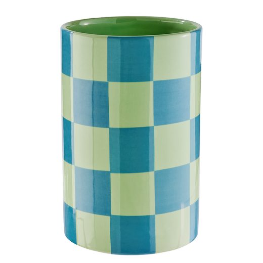 CHECKER KERÁMIA VÁZA 20CM MENTA/KÉK