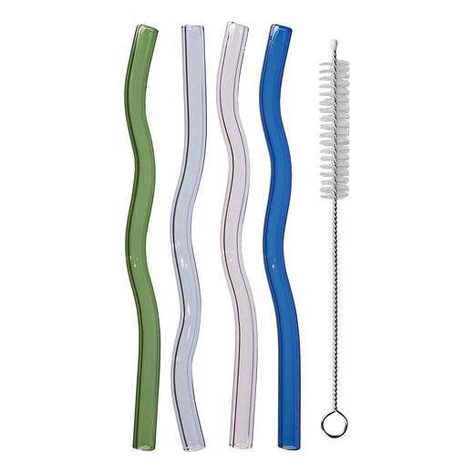 LONG DRINK ÜVEG SZÍVÓSZÁL TISZTÍTÓ KEFÉVEL, SZÍNES HULLÁMOK