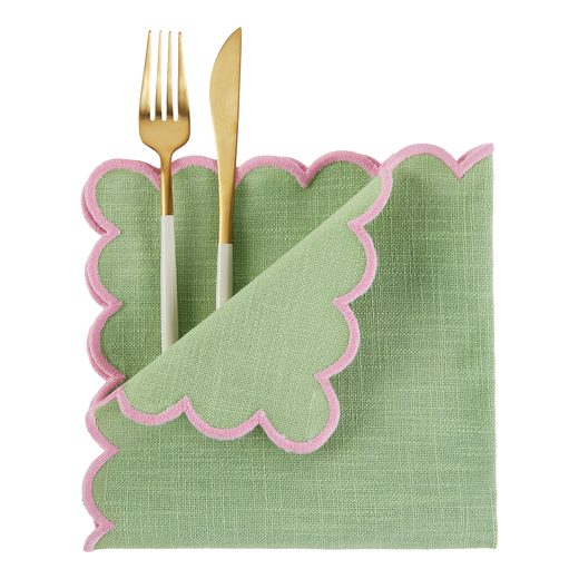 SUMMER CHEER PAMUT SZALVÉTA 42X42CM , ZÖLD/RÓZSASZÍN