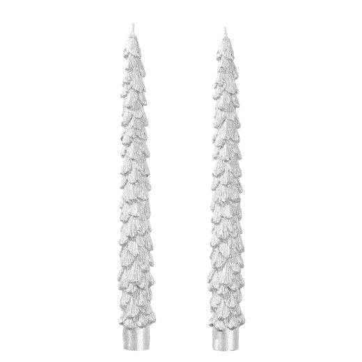 X-MAS GYERTYA, HAVAS EZÜST FENYŐFA 2 DARAB 25CM