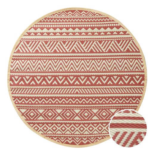 COLOUR CLASH KÜLTÉRI SZŐNYEG, CSÍKOS MARSALA VÖRÖS-KRÉMSZÍN Ø118CM