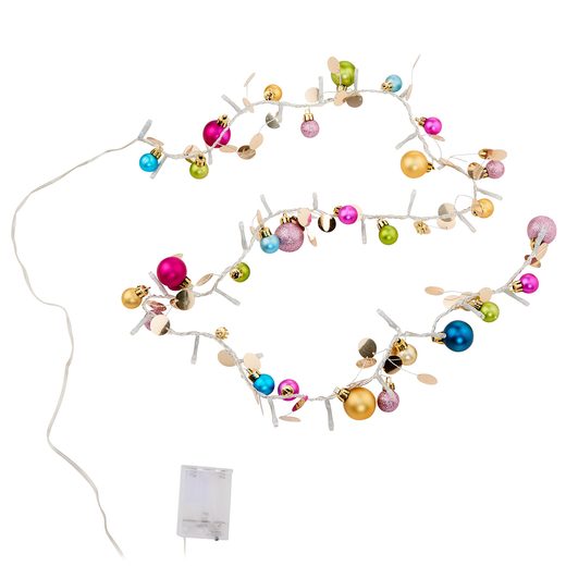 JOLLY LIGHTS LED ÉGŐSOR GÖMBDÍSZEKKEL ÉS USB KÁBELLEL, SZÍNES