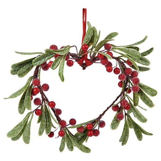 X-MAS FÜGGŐDÍSZ, SZÍV ALAKÚ, PIROS BOGYÓKKAL 24 CM