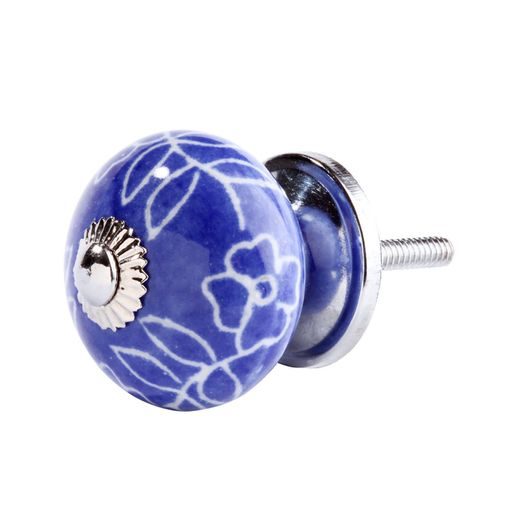 OPEN KERÁMIA BÚTORGOMB KÉK-FEHÉR INDÁK, Ø 5 CM