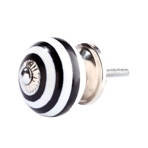 OPEN KERÁMIA BÚTORGOMB FEKETE-FEHÉR CSÍKOS, Ø 5 CM