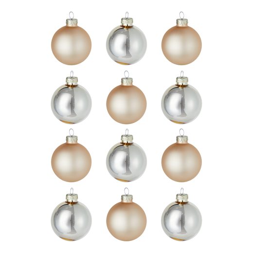 HANG ON ÜVEG KARÁCSONYFADÍSZ 12 DARAB Ø 6 CM , PEZSGŐSZÍN