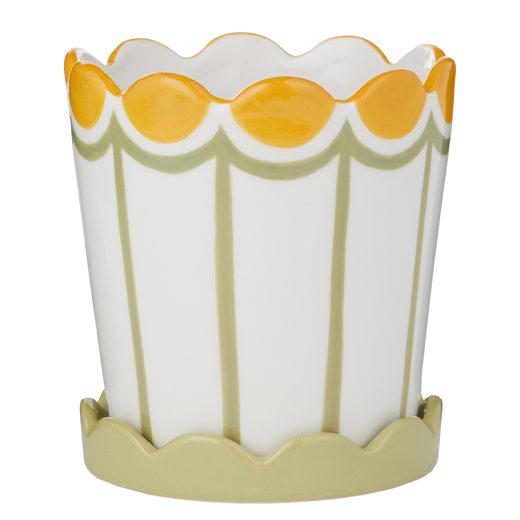 SUNDAE KERÁMIA KASPÓ ALÁTÉTTEL Ø 13CM , ZÖLD CSÍKOS