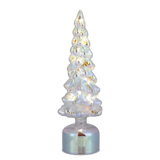 XMAS VILÁGÍTÓ-FORGÓ DEKORFENYŐ LED FÉNNYEL, EZÜST 34 CM