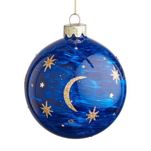 HANG ON ÜVEG KARÁCSONYFADÍSZ, HOLD ÉS CSILLAGOK Ø 8CM