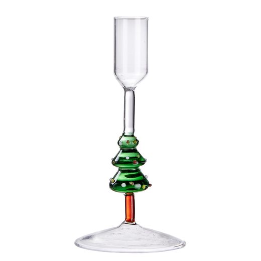 X-MAS ÜVEG GYERTYATARTÓ 17,5 CM , KARÁCSONYFA
