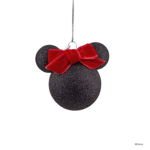 DISNEY ÜVEG KARÁCSONYFADÍSZ, MINNIE FEJ FEKETE/PIROS MASNI 5CM