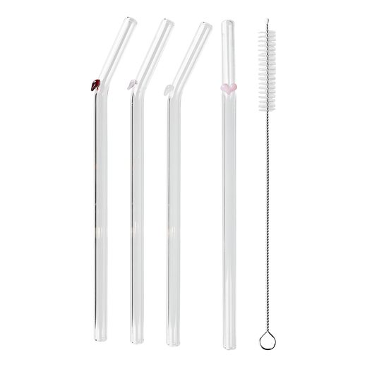 LONG DRINK ÜVEG SZÍVÓSZÁL TISZTÍTÓ KEFÉVEL 5 DB-OS KÉSZLET, SZÍVEK