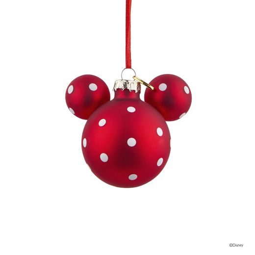 DISNEY ÜVEG KARÁCSONYFADÍSZ, MICKEY FEJ PIROS/FEHÉR PÖTTYÖS 5CM