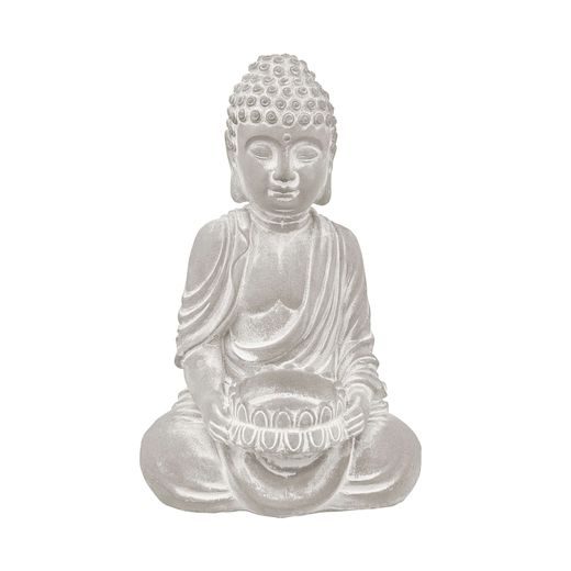 BUDDHA MÉCSESTARTÓ SZOBOR, SZÜRKE 20 CM